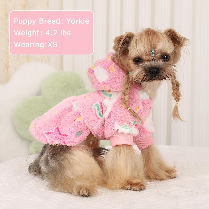 Dog Sweater Fleece Dog Hoodie Winter Puppy Clothes for Small Dogs Boy Girl Pet Hoodies Cold Weather Doggie Coats Fall Doggy Sweatshirt for Chihuahua Yorkie Cat Sweater Costume, Pink Rainbow, XXS