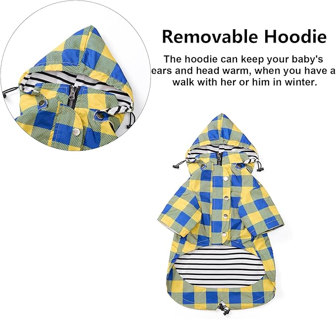 Dog rain Coat Waterproof Raincoat Puppy Jacket with Legs Buttons Zipper Hood Drawstring Fit for Yorkie Terrier Schnauzer Poodle Border Collie Labrador Golden Retriever 8lbs to 80lbs Yellow XXL