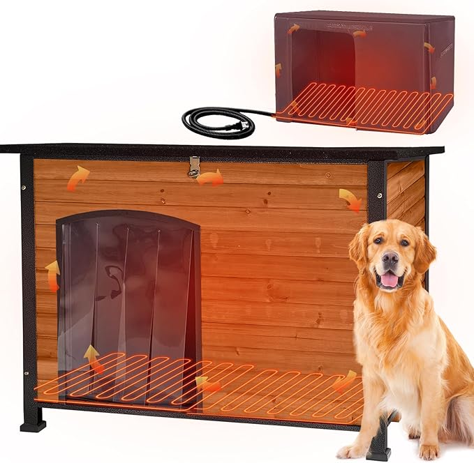 Aivituvin Heated Dog House Outdoor & Indoor Dog Kennel with Insulated Liner & Heating System for Winter Waterproof Large Dog Cage for Small & Medium & Large Dogs,Unique All-Around Iron Frame
