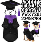 5 Pcs Dog Graduation Costume Set Include 2026 Pet Graduation Gown with Stole Puppy Grad Cap Lensless Glasses DIY Letter Stickers for Dogs Cats Holiday Costume Accessory(Black Purple,L)