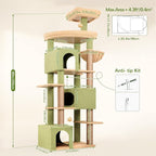 Globlazer Extra Large Catus Cat Tree Tower for Indoor Cats Large Adult, 80in Tall Heavy Duty Cat Tree with 3 Spacious Cat Condos, Oversized Fan-Shaped Perch, 6 Sisal Scratching Posts, S80, Green