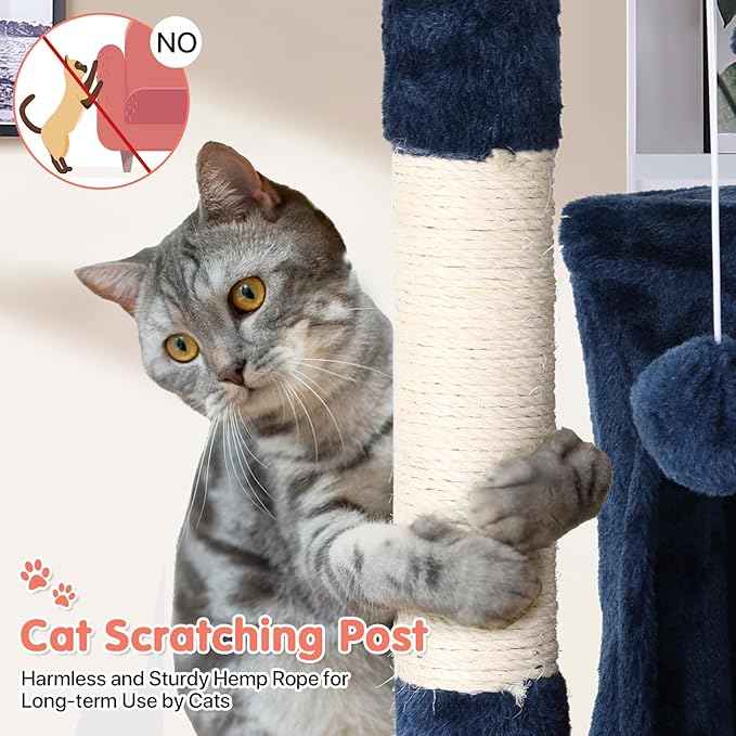 Cat Tree with Scratching Post,Cat Tower House for Indoor Large Adult Cats Kittens,21x21x70in Multi-Level Activity Cat Cando Furniture,Blue