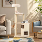Tangkula Cat Tree Tower, 60 Inch Multi-Level Modern Wooden Cat Tower with 2-Story Condo, Sisal Scratching Posts & Mat, Perch, Hammock, Washable Plush Cushion for Indoor Cats Large Adult