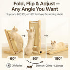 32" Sisal L Shaped Cat Scratch Pad with Ball Toy, Wooden Cat Scratching Post for Indoor Cats, 180° Angles Cat Scratcher for Indoor Cats, Durable Modern Cat Scratching Boards