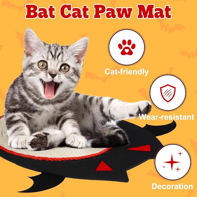 iplusmile Halloween Cat Scratch Mat, Bats Shaped Sisal Scratching Pad, 12" x 12"