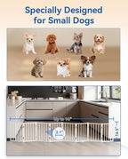 BFNN Free Standing Foldable Dog Gate, 16.5" High Step-Over Metal Short Pet Gate, Up to 96" Wide Puppy Fence for Stairs and Doorways, Indoor & Outdoor Use, No Drilling and No Assembly, White