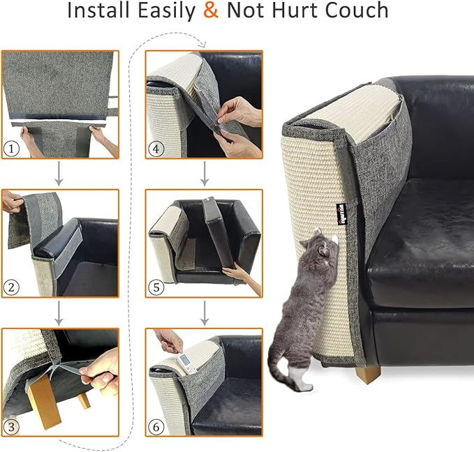 NATUYA Furniture Protectors from Cats-Cat Couch Protector Large Sisal Cat Scratching Mat-Protect Sofa Corner Cushion Chair (Sisal Armrest - Right)