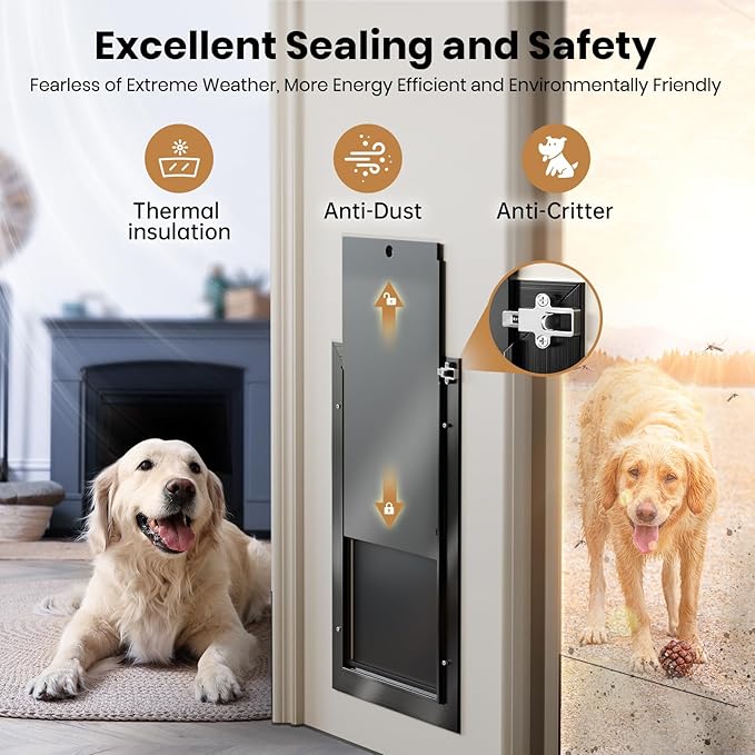 Dog Door,Pet Door, Medium-Sized All-Aluminum Black Pet Door Suitable for Pets Weighing No More Than 45 Pounds, Sturdy and Durable.