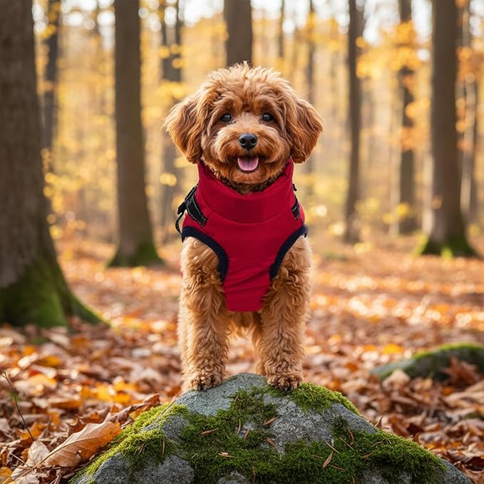 Dog Winter Coat with Harness Winter Jacket for Small Dogs Reflective Cold Weather Coats Warm Pet Vest Waterproof Snowsuit (Red, Small)