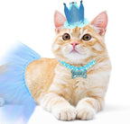 Dog Birthday Party Supplies Dogs Cats Birthday Costume Set Blue Tutu Skirt Dog Cat Birthday Hat Necklace for Puppy Dog Halloween Birthday Wedding Party Costume (Blue)