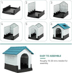 YITAHOME Dog House Outdoor Plastic Doghouse Water Resistant Pet House with Adjustable Skylight and Elevated Base for Small, Medium, and Large Dogs
