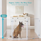 No Pawblems Free Standing Dog Gate with Door, 36'' Tall Foldable Dog Fence for Indoor & Outdoor, Up to 78 Inch Extra Wide Puppy Gate for Stairs, Hallways, Doorways, Deck, Yard (White, 3 Panels)