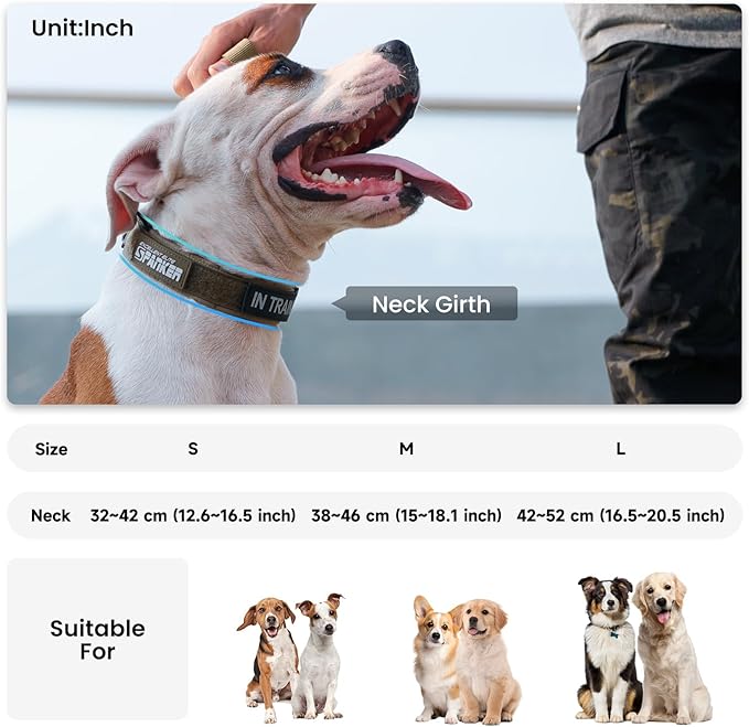 EXCELLENT ELITE SPANKER Tactical Small Puppy Dog Collar Nylon Adjustable Heavy Duty Military for Small Medium and Large Dogs Pet Soft Padded Dog Collar(Gry-L)