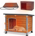 33.3’’ Heated Outdoor Dog House Weatherproof Insulated Dog Kennel with Metal Frame, Dog Shelter with Heating Pad, 6-Sided Insulated Liner and PVC Door Curtain for Winter (Brown)
