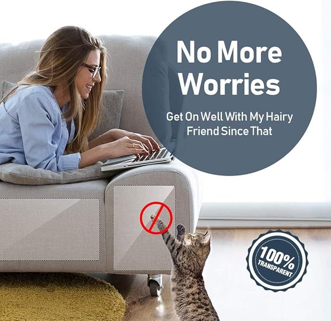 Cat Scratcher for Indoor Cats - 12x17 Inches, 8 PCS Furniture Protector, Wide Double Side Anti-Scratch Deterrent Tape, Pet Scratch Pad for Pretector Couch, Door, Wall, Carpet