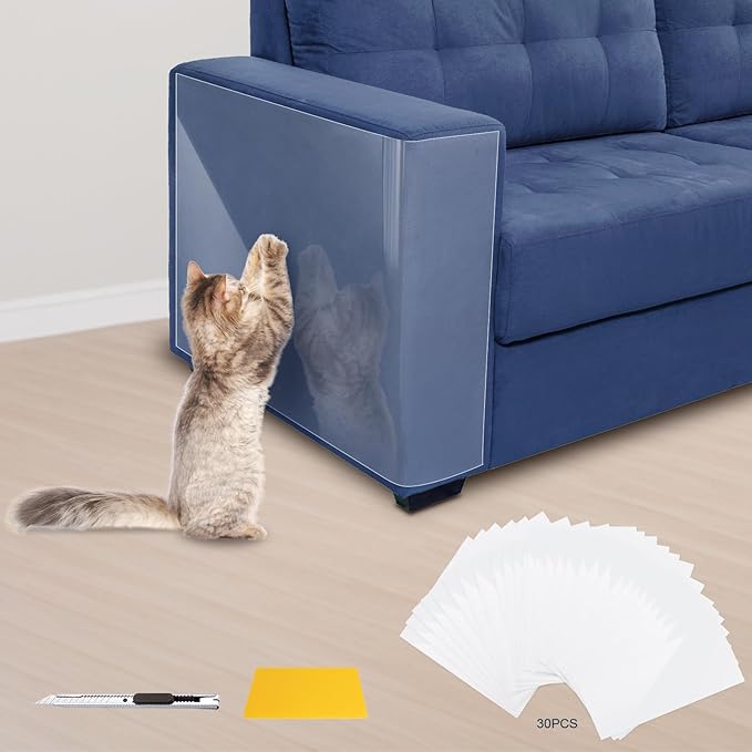 Eunice Cat Scratch Furniture Protectort, 16x12in-30 Pack Couch Protector from Cat Claws,Self-Adhesive Tape for Furniture - Easy to Remove Anti Scratch Protector