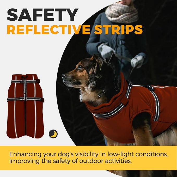 Lelepet Dog Winter Coat Waterproof Dog Jacket with Harness Built in Windproof Reflective Pet Coats for Small Medium Large Dogs, Thermal Fleece Lined Coats for Cold Weather Walking Hiking, Orange, XL