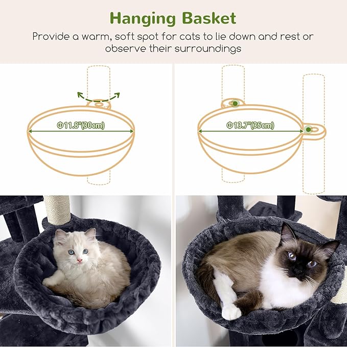 Globlazer Heavy Duty Cat Tree, 81 inch Extra Large Cat Tree for Indoor Cats Large Adult, Sturdy Cat Tower with 8 Scratching Post, 2 Cat Condos, 2 Platform, S81C, Dark Grey