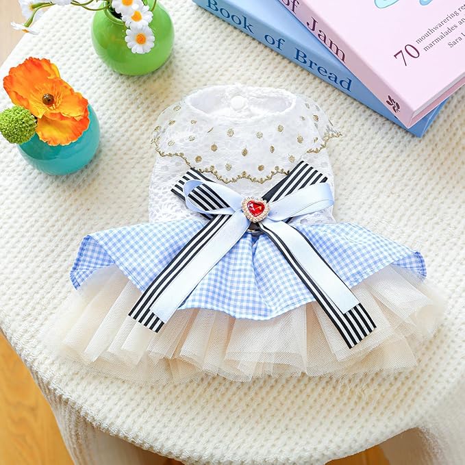 Furbabycare® Elegant Sweet Fashion Puppy Dog Blingbling Princess Skirt Pet Dog Lace Cake Camisole Tutu Dress J-Blue X-Small