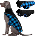 Kuoser Dog Winter Coat, Reversible Waterproof Dog Jacket with Leash Hole, Warm Dogs Fleece Vest Adjustable Doggy Cold Weather Clothes Plaid Christmas Outfit Pet Apparel for Extra Large Dogs, Blue 3XL