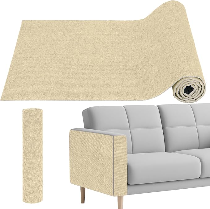 Cat Scratch Couch Furniture Protector, Self-Adhesive & Cuttable Furniture Scratch Protector Pad, Wear-Resistant Wall & Sofa Guard, Multi-Functional Cat Scratcher Khaki