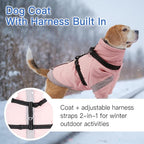 Dog Winter Coat with Adjustable Reflective Harness Built in -M | Turtleneck Water-Repellent Coats with Sleeves for Small Dogs Boy,Cold Weather Coats,Warm Jacket for Schnauzer (Light Pink)