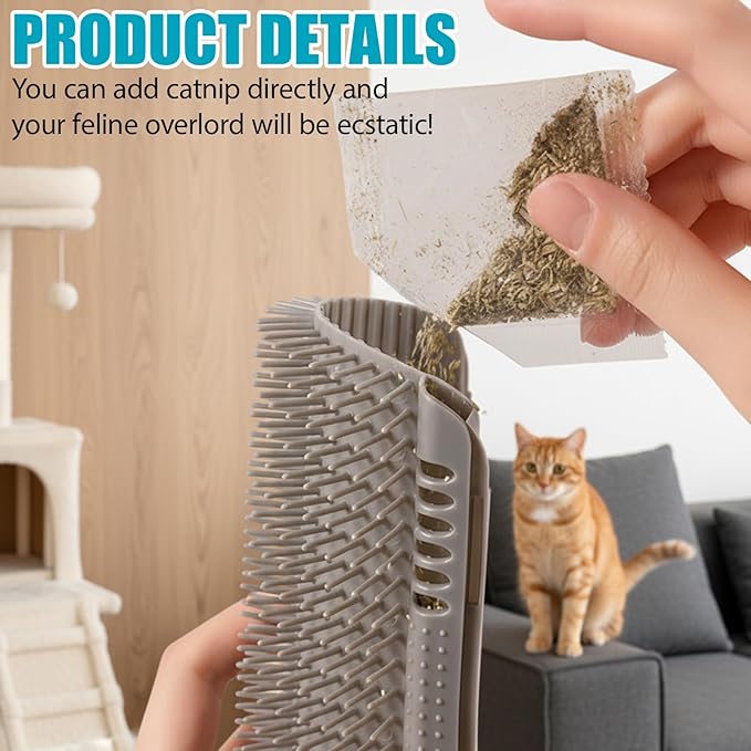 4 Pack Cat Face Scratcher, cat Corner Brush, 16 Adhesive Strips and 16 Screws for Easy Installation, Soft Silicone Material for Comfortable Grooming, Ideal for Furniture and Wall Corners