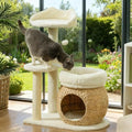 Stylish Cat Tree Tower with Sisal Scratching Posts, Cozy Condo, and Plush Perches for Climbing, Resting, and Play (Cream White + Cotton + Particle Board + Velvet)