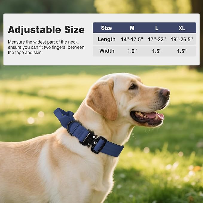 Joytale Tactical Dog Collar for X-Large Dogs with Control Handle, Heavy Duty Military Training Collar for Power Breeds, AirTag Holder Case, Quick Release Metal Buckle, Soft Padded, XL, Navy Blue
