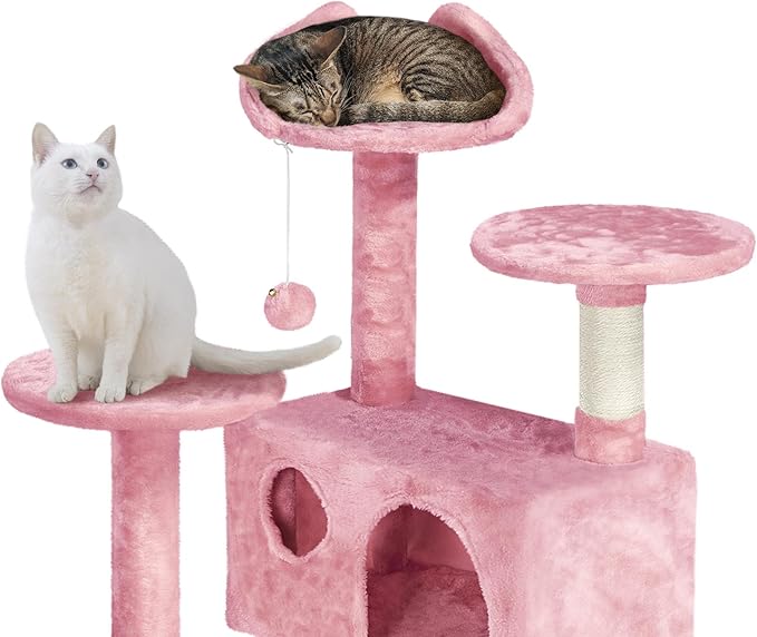 Topeakmart 61in Cat Tree for Indoor Cats, Cat Tower with Scratching Posts Spacious Perch & Platform for Kittens, Pink