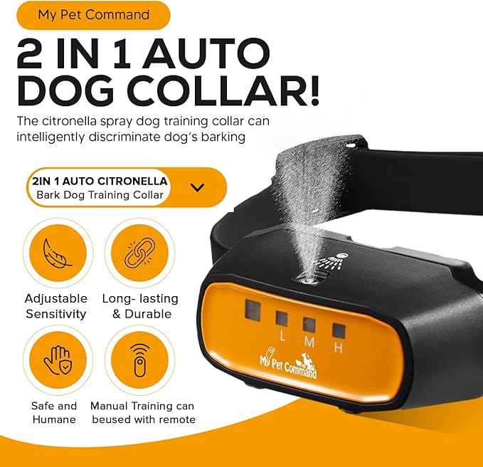 My Pet Command 2 in 1 Auto Citronella bark Dog Training Collar Safe Humane for Pets Anti bark Spray Collar with Advanced bark Detection Mode Adjustable Sensitivity Levels Extra Collar only