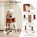 Modern Cat Tree for Large Cats - Multi-Level Activity Center with Sisal Scratching Posts, Plush Perch, Enclosed Condo & Hanging Toy, Sturdy Wood Design for Indoor Use (M)
