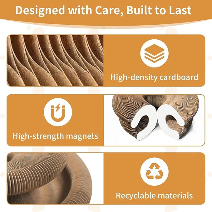 Kitty Curlz Cat Scratcher for Indoor Cats - Magic Organ Interactive Cat Toy with Bell Ball, Upgraded Durable Cardboard Scratching Board for Cats & Kittens, Anxiety Relief