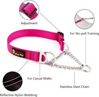 Plutus Pet Martingale Dog Collar with Stainless Steel Chain and Reflective Nylon, Adjustable No Pull Training Collar, for Small Medium, and Large Dogs, Hot Pink, M