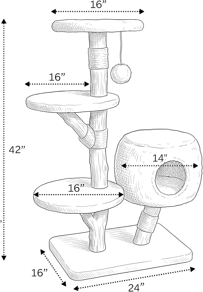 Leo & Lexi Modern Cat Tree Tower with Cave, Real Wood Cat Scratching Post with Bed for Indoor Cats Large Adult, Solid Wooden Climbing Tower, Aesthetic, Luxury Pet Furniture