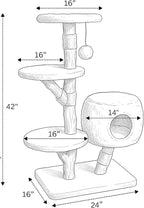 Leo & Lexi Modern Cat Tree Tower with Cave, Real Wood Cat Scratching Post with Bed for Indoor Cats Large Adult, Solid Wooden Climbing Tower, Aesthetic, Luxury Pet Furniture