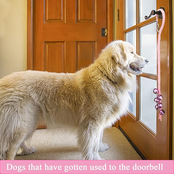 Dog Hanging Doorbells| 6 Extra Loud Dog Potty Training Bells| Adjustable Durable Braided Rope Door Bell for Dogs to Ring to Go Outside(Pink, Large)