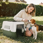 Magshion Pets Plastic Carrier, 22-Inch Hard-Sided 2-Door Top-Loading Kennel for Small Dogs and CatsLonger Traveling, Durable Handle, and 4 Sides Ventilation for Pet Up 22 lbs (White+Green)