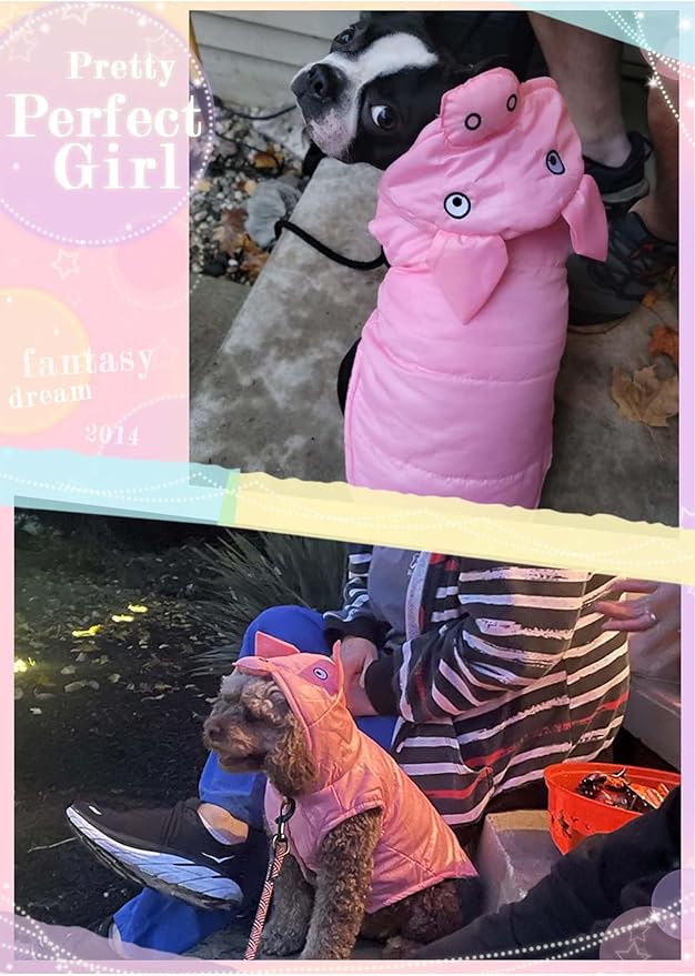 FLAdorepet Pink Pig Dog Costume,Halloween Holiday Pet Dog Piglet Outfits,Winter Coat Snowsuit Clothes for for Small Medium Large Dogs(Pig, M)