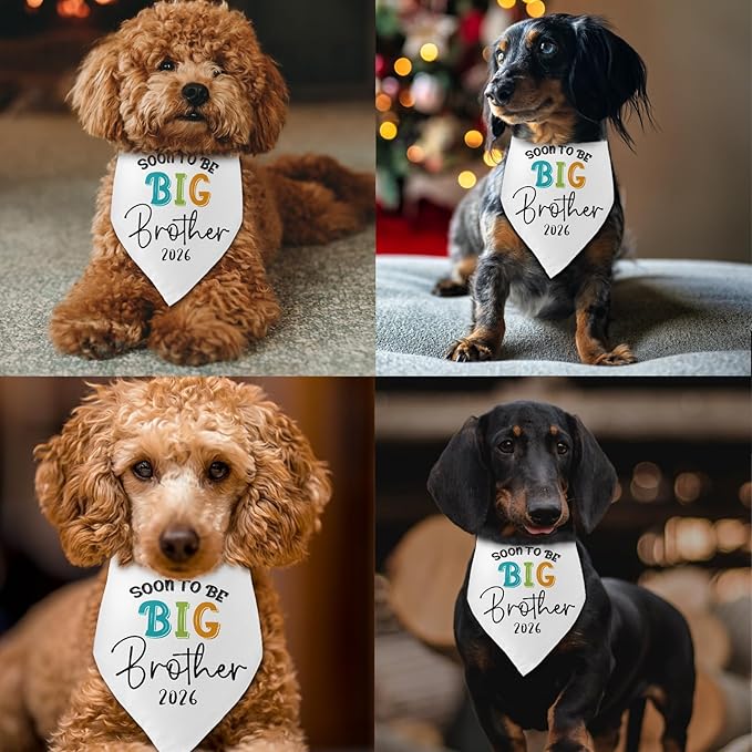 Soon to Be Big Brother 2026 Dog Bandanas Pregnancy Announcement Big Brother White Pet Apparel Bandana Gender Reveal Photo Prop Accessories for Dog Lovers Owner Gift