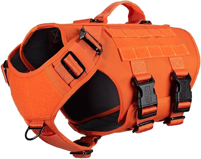 ICEFANG GN3 Tactical Dog Harness with 6X Buckle,Dog Molle Vest with Handle,3/4 Body, Hook and Loop Panel for ID Patch,No Pulling Front Clip (XL (Neck 19"-29"; Chest 31"-40"), Safety Orange)