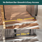 Cumbor Expandable 31.6-48" Baby Gate for Stairs, Wall-Mounted, 2-in-1 No Bottom Bar Dog Gate Indoor, Pet Gate for Doorways with Large Walk Thru Door, Child-Proof Safety Gate for Kids (Black)
