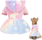Dog Sweaters for Small Dogs Girl Night Glow Dog Hoodie Warm Fleece Doggie Sweatshirt Cute Puppy Dress Winter Pet Sweaters Doggy Clothes Outfit Apparel for Chihuahua Yorkie, Pink, XS