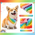 E-Clover Rainbow Dog Bandanas & Matching Scrunchie Set Girl Cute Pride Dog Scarf Bibs Pet Bandana with Bow Tie for Small Dogs Puppy Owner Mom Summer