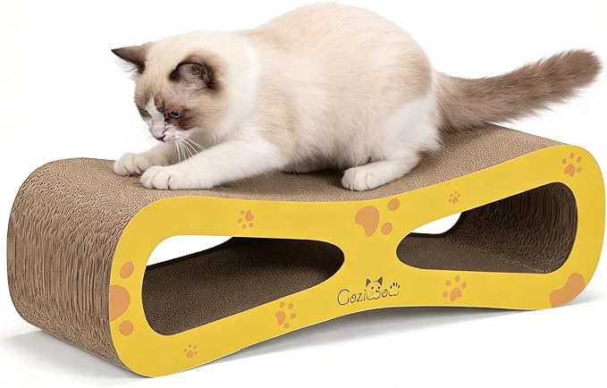COZIWOW Infinity Cat Scratcher Lounge Bed, Cardboard Cat Scratching Pad Board, Durable Cat Scratch Furniture Protector for Indoor Cats Kittens, Yellow