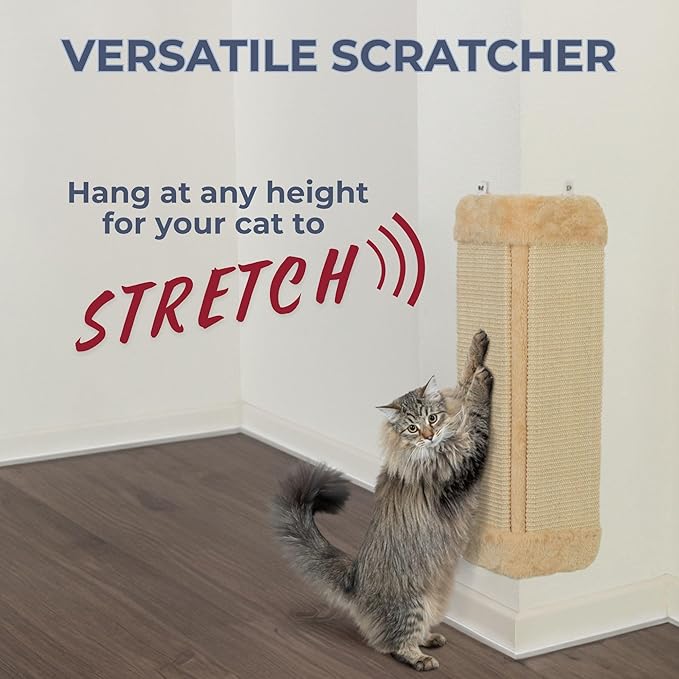 TRIXIE Scratching Board for Corner – Vertical Sisal Rope Pad for Indoor Cats – Easy-Install Corner Scratch Pad – Beige, 1 x 12.6 x 23.6 in