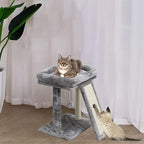 SYANDLVY Small Cat Tree with Scratching Post, Cat Scratching Board for Adults, Cat Post Scratcher for Indoor Cats, 2 Dangling Balls Great for Kittens (Light Grey)