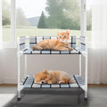 Bedside Window Dog Bunk Bed - Double Elevated Human Dog Bed with Guardrail 2 Layers Window Perch Dogs Cot 2-Tier Bedside Sleeper for Multi-Pet Households (20'' x 20'' x 25'')