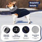 Queenmore Dog Jackets for Large Dogs, Dog Coat with Harness Built in,Waterproof Dogs Coats with Zipper On Back,Warm Fleece Lining Cold Weather Pet Coats with Furry Collar for Labrador,NavyBlue,L