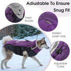 Queenmore Warm Fleece Dog Jacket - Cold Weather Waterproof Snow Jacket with Leash Hole, Reflective Turtleneck - Purple, Medium